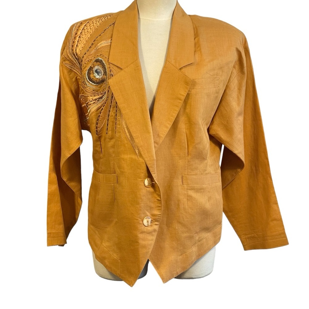 Maurada Vintage 80’s 90’s Gold Copper Beaded Linen Cotton Blazer Jacket Sz 10